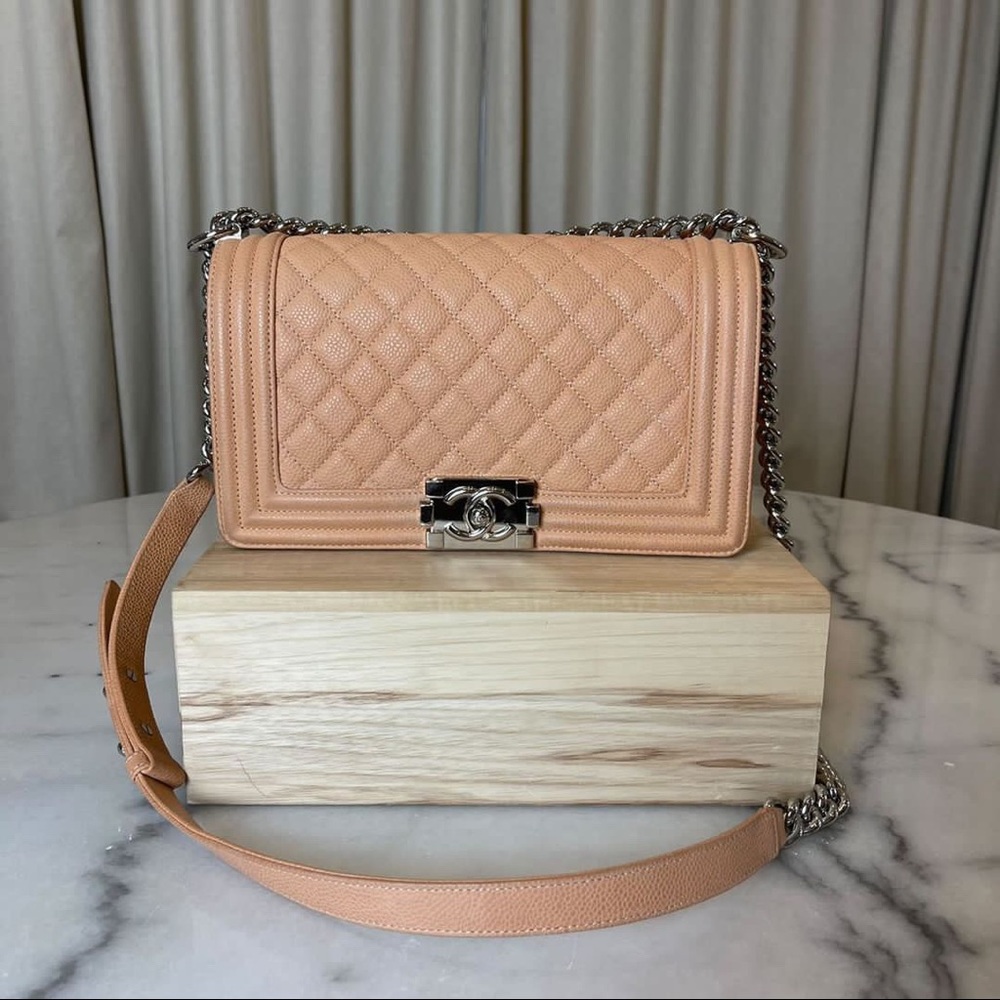 Chanel Boy Bag in Tan Caviar leather